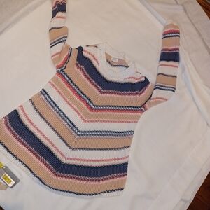 Caslon Multicolor Striped Crew Neck Sweater loose knit 100% cotton